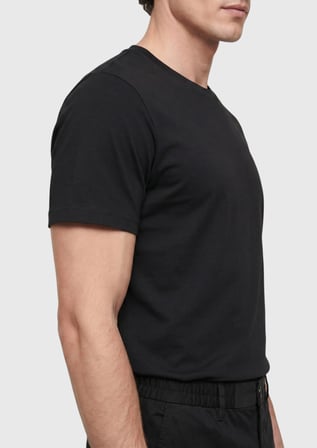 Siyah Düz Bisiklet Yaka %100 Pamuk T-Shirt