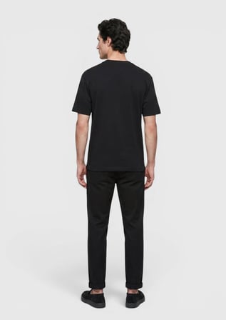 Siyah Düz Bisiklet Yaka %100 Pamuk T-Shirt