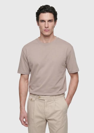 Bej Düz %100 Pamuk T-Shirt