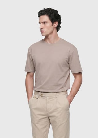 Bej Düz %100 Pamuk T-Shirt