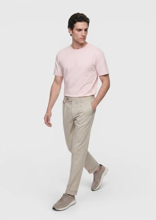 Açık Pembe Düz %100 Pamuk T-Shirt