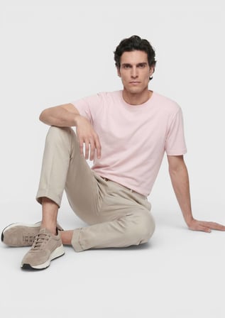 Açık Pembe Düz %100 Pamuk T-Shirt