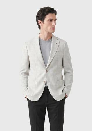 Açık Gri Desenli Zeroweight Slim Fit %100 Keten Ceket