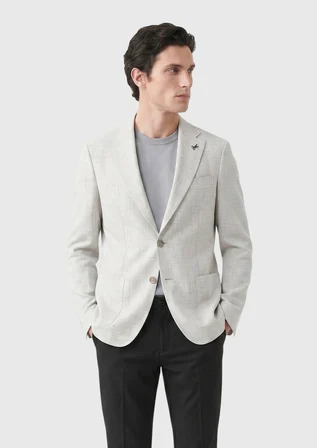 Açık Gri Desenli Zeroweight Slim Fit %100 Keten Ceket