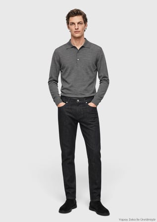 Siyah Slim Fit Denim Pamuk Karışımlı Pantolon