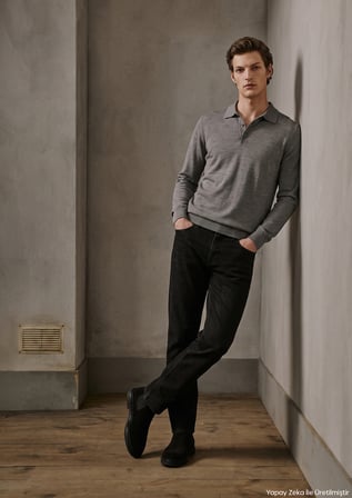 Siyah Slim Fit Denim Pamuk Karışımlı Pantolon