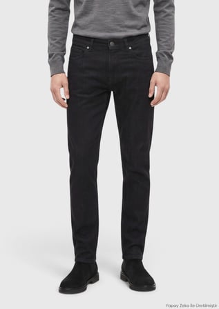 Siyah Slim Fit Denim Pamuk Karışımlı Pantolon