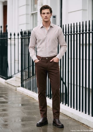 Kahverengi Dokuma Regular Fit Casual Yün Karışımlı Pantolon