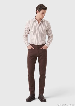 Kahverengi Dokuma Regular Fit Casual Yün Karışımlı Pantolon