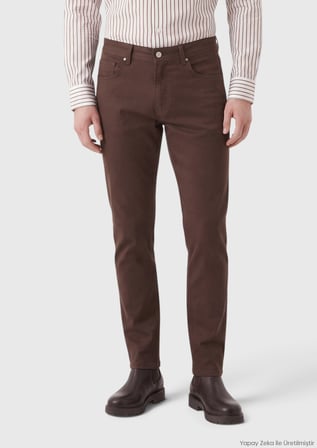 Kahverengi Dokuma Regular Fit Casual Yün Karışımlı Pantolon