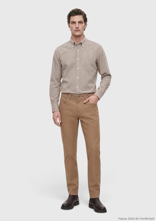 Vizon Dokuma Regular Fit Casual Pamuk Karışımlı Pantolon