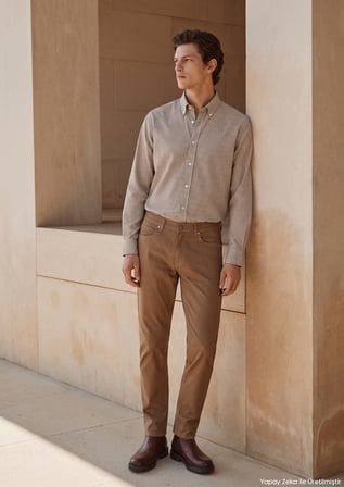 Vizon Dokuma Regular Fit Casual Pamuk Karışımlı Pantolon