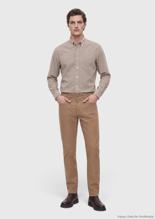 Vizon Dokuma Regular Fit Casual Pamuk Karışımlı Pantolon