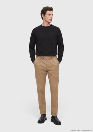 Deve Tüyü Düz Dokuma Relaxed Fit Casual Pamuk Karışımlı Pantolon