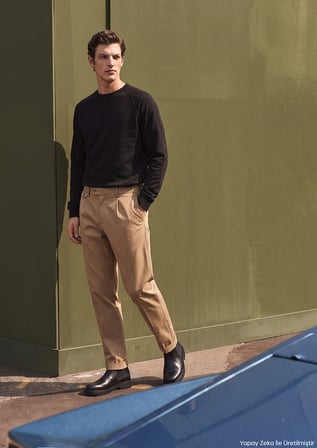 Deve Tüyü Düz Dokuma Relaxed Fit Casual Pamuk Karışımlı Pantolon