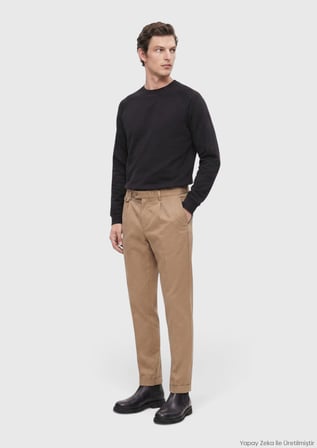 Deve Tüyü Düz Dokuma Relaxed Fit Casual Pamuk Karışımlı Pantolon