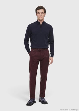 Mürdüm Düz Dokuma Relaxed Fit Casual Pamuk Karışımlı Pantolon