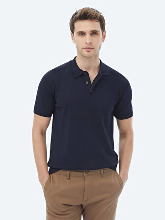 Lacivert Polo Yaka Düz Örgü Triko