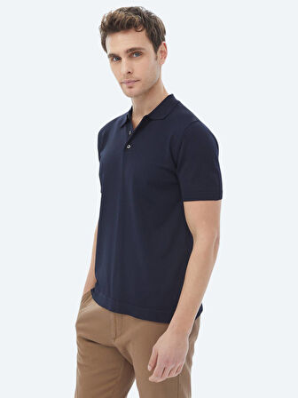 Lacivert Polo Yaka Düz Örgü Triko