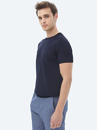 Lacivert Bisiklet Yaka Düz Örgü Triko