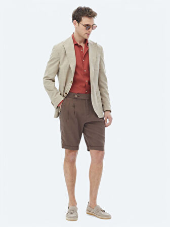 Vizon Kareli Modern Fit Yün Karışımlı Ceket