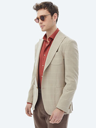 Vizon Kareli Modern Fit Yün Karışımlı Ceket