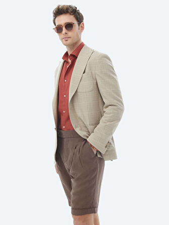 Vizon Kareli Modern Fit Yün Karışımlı Ceket