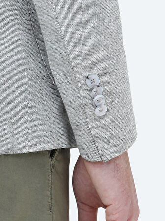 Açık Haki Mikro Modern Fit Keten Karışımlı Ceket