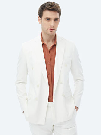 Ekru Düz Slim Fit Takım Elbise