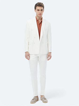 Ekru Düz Slim Fit Takım Elbise