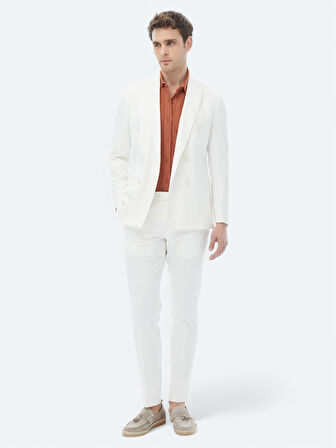 Ekru Düz Slim Fit Takım Elbise