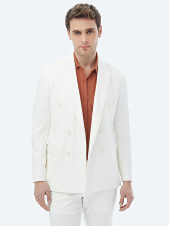 Ekru Düz Slim Fit Takım Elbise