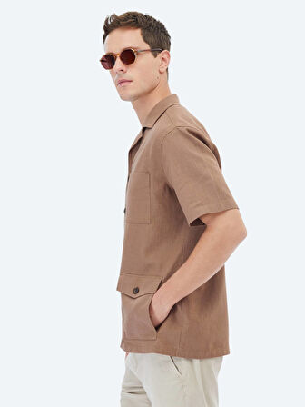 Fındık Düz Regular Fit Dokuma Overshırt