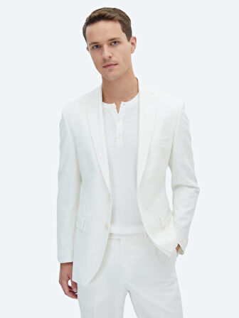 Ekru Düz Slim Fit Takım Elbise