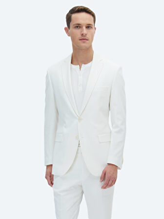 Ekru Düz Slim Fit Takım Elbise