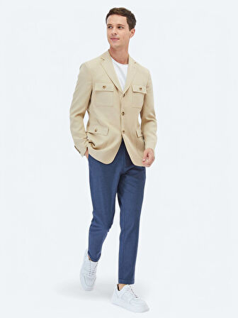 Bej Düz Modern Fit Ceket