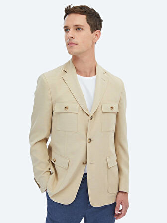 Bej Düz Modern Fit Ceket