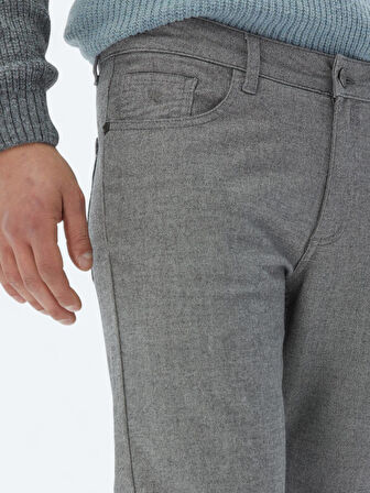 Gri Dokuma Slim Fit Casual Pamuk Karışımlı Pantolon