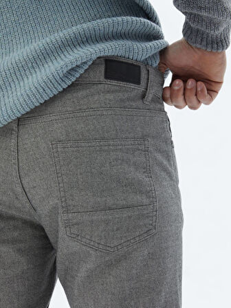 Gri Dokuma Slim Fit Casual Pamuk Karışımlı Pantolon