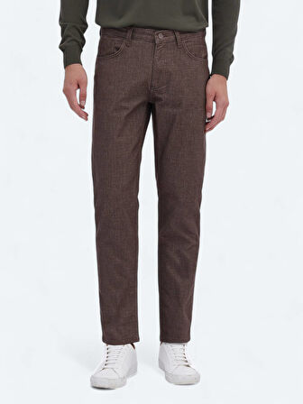 Kahverengi Dokuma Slim Fit Casual Pamuk Karışımlı Pantolon