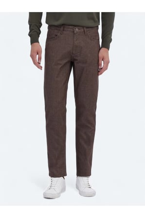 Kahverengi Dokuma Slim Fit Casual Pamuk Karışımlı Pantolon