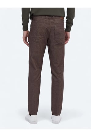 Kahverengi Dokuma Slim Fit Casual Pamuk Karışımlı Pantolon