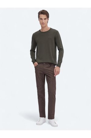 Kahverengi Dokuma Slim Fit Casual Pamuk Karışımlı Pantolon