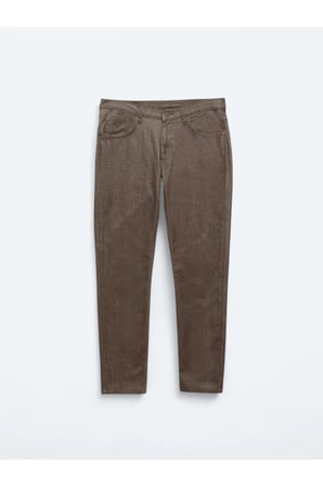 Kahverengi Dokuma Slim Fit Casual Pamuk Karışımlı Pantolon