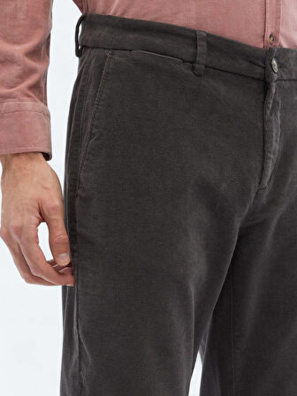 Gri Dokuma Regular Fit Kadife Casual Pamuk Karışımlı Pantolon