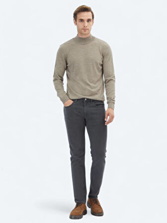 Antrasit Dokuma Slim Fit Casual Pamuk Karışımlı Pantolon