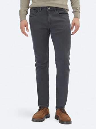 Antrasit Dokuma Slim Fit Casual Pamuk Karışımlı Pantolon