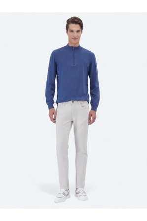 Gri Dokuma Slim Fit Casual Pamuk Karışımlı Pantolon