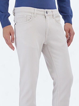 Gri Dokuma Slim Fit Casual Pamuk Karışımlı Pantolon