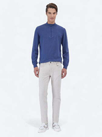 Gri Dokuma Slim Fit Casual Pamuk Karışımlı Pantolon